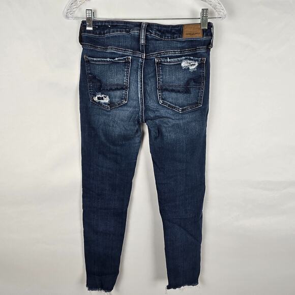 American Eagle Jegging Women's 4 Regular Blue Dark Wash Super Stretch X Distress - Picture 4 of 16